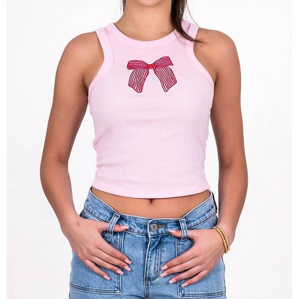 NEW MADLEY bow embroidered tank top in light pink